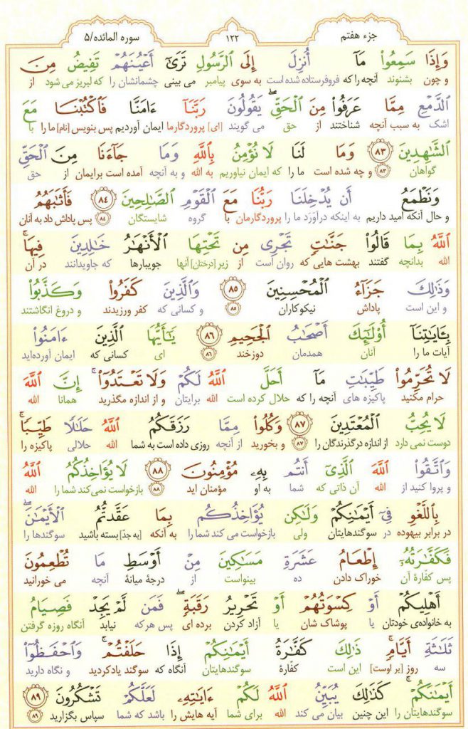 قرآن کریم - صفحه شماره 122 - جزء هفتم - سوره المائده