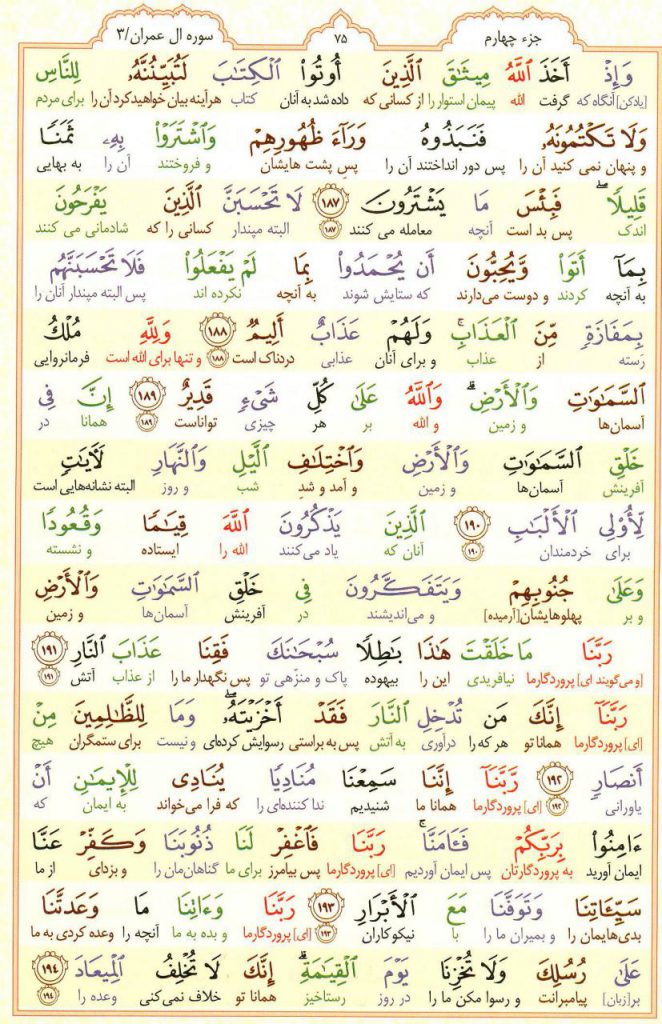 قرآن کریم - صفحه شماره 75 - جزء چهارم - سوره آل عمران