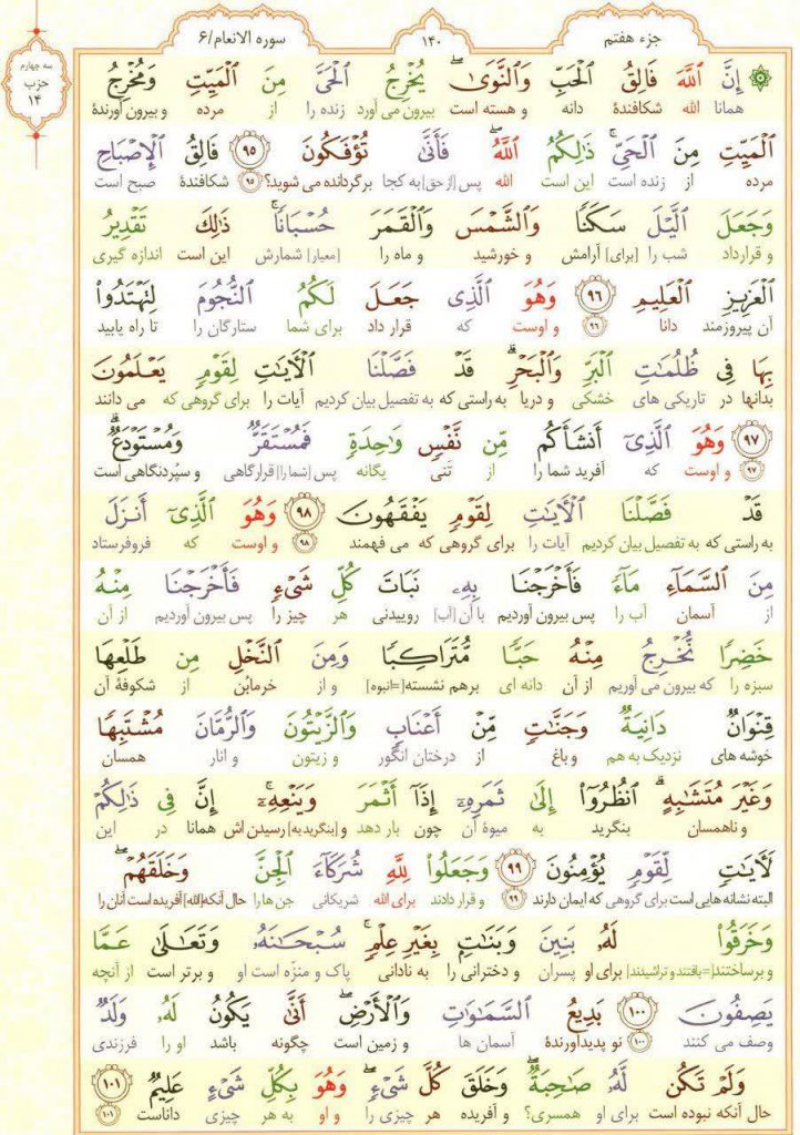 قرآن کریم - صفحه شماره 140 - جزء هفتم - سوره الانعام