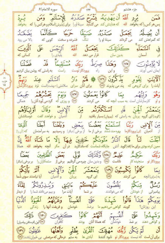 قرآن کریم - صفحه شماره 144 - جزء هشتم - سوره الانعام