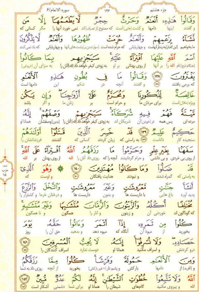 قرآن کریم - صفحه شماره 146 - جزء هشتم - سوره الانعام