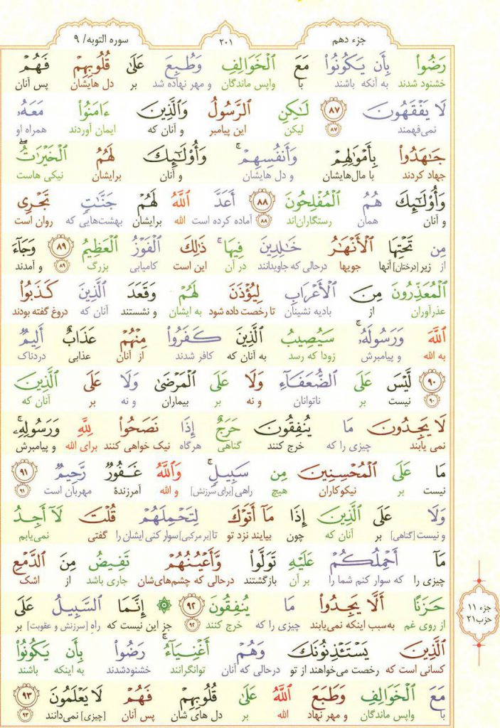قرآن کریم - صفحه شماره 201 - جزء دهم - سوره التوبه