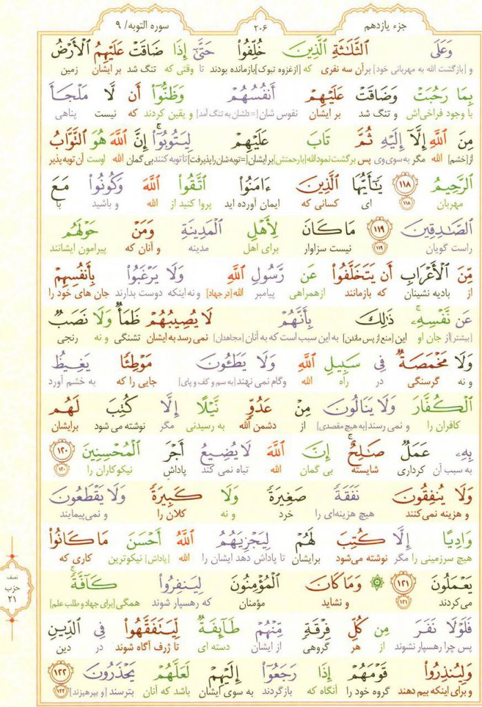 قرآن کریم - صفحه شماره 206 - جزء یازدهم - سوره التوبه